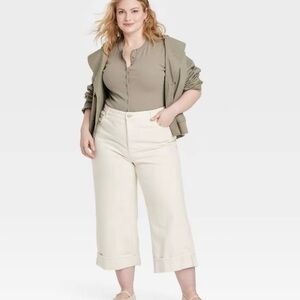Women's Mid-Rise Cropped Vintage Wide Leg Jeans - Universal Thread Cream 20